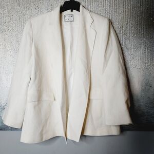 ITMFL Linen Ecro Carpio Jacket Blazer with Sequins at Back of Collar Sz-M